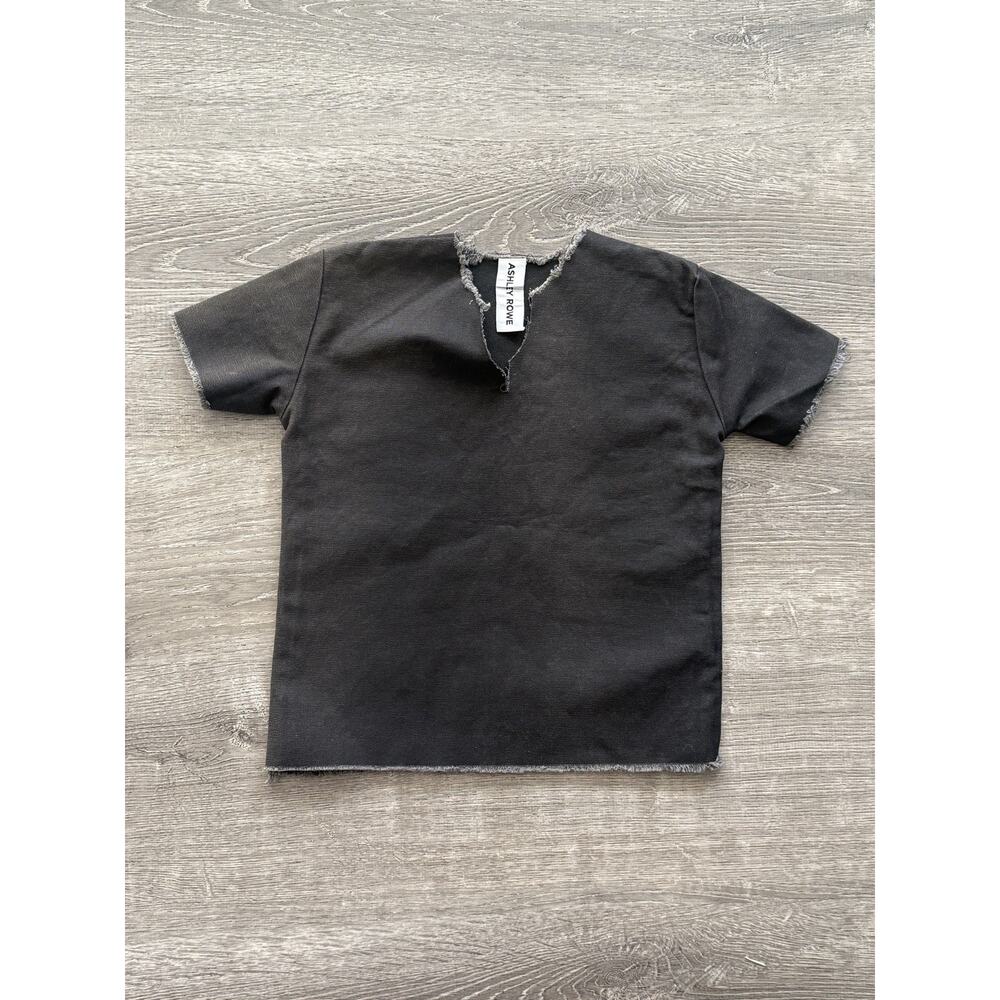 Ashley Rowe Shirt XS Denim Short Sleeve Tee Boxy Distressed raw Minimalist